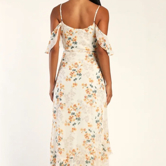 NWT Lulus Shadow Blooms Cream Floral Print Ruffled Maxi Dress - Picture 5 of 10